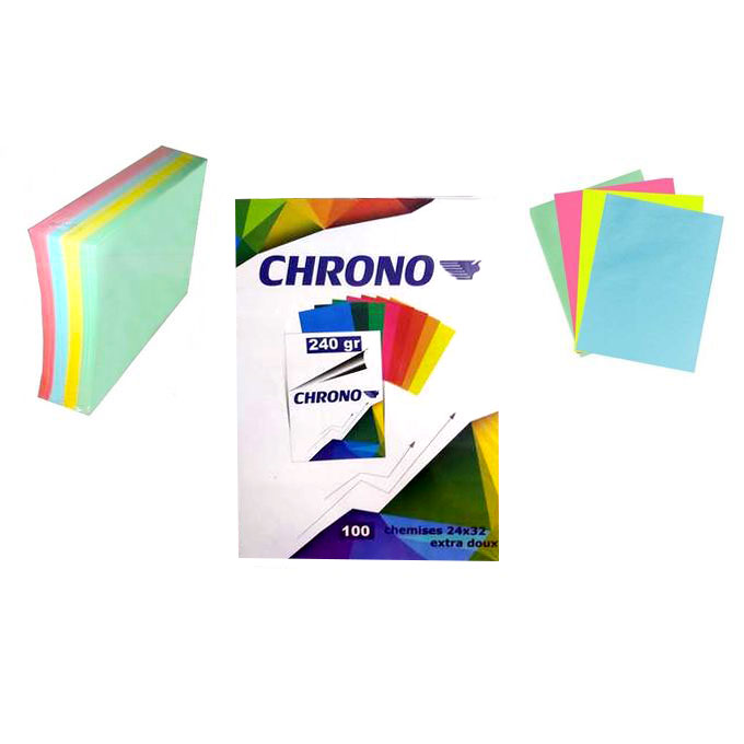 Paquet de 100 Chemises Cartonnées - CHRONO - Couleurs Fluos - 180g m² -  Coloris au choix